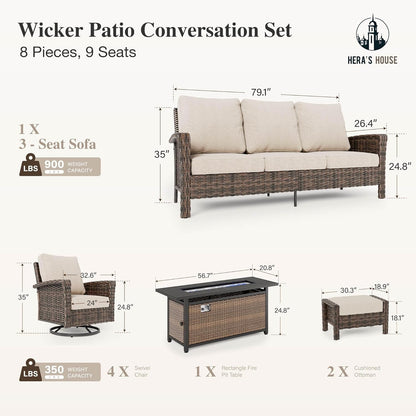 8-Piece Patio Furniture Set with Fire Pit, Beige6