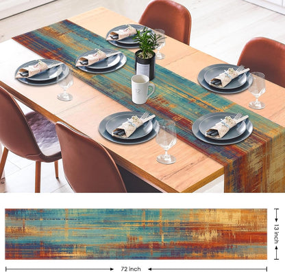 Table Runner, 13X72 Inch, Abstract Vintage Blue2