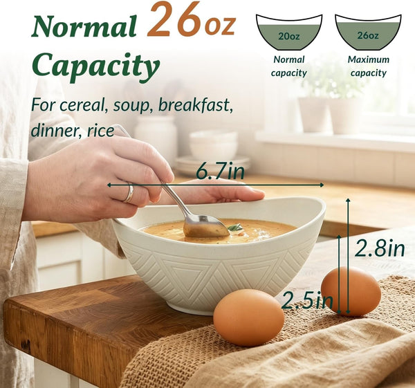 Wheat Straw Bowls 26 OZ Serving Bowls Oval Serving Dishes for Salad, Dinner, Cereal, Snack, Prep, Dessert Bowls Set Unbreakable Camping Bowls Microwave & Dishwasher Safe (6 PCS Grey Stone)2