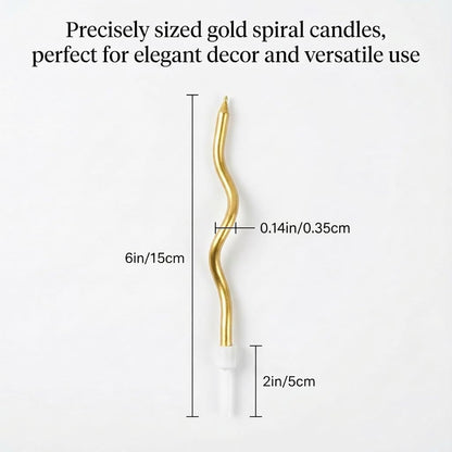 12 Pieces Gold Spiral Birthday Candles, Long Thin Metallic Twisted Cake Candles with Holders, Cake Toppers for Birthday Wedding Decorations, Anniversary and Parties3