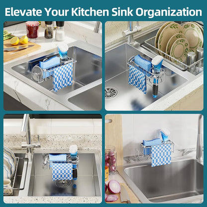 4-In-1 Sink Caddy for Kitchen Sink with Strong Suction Cup-Silver7