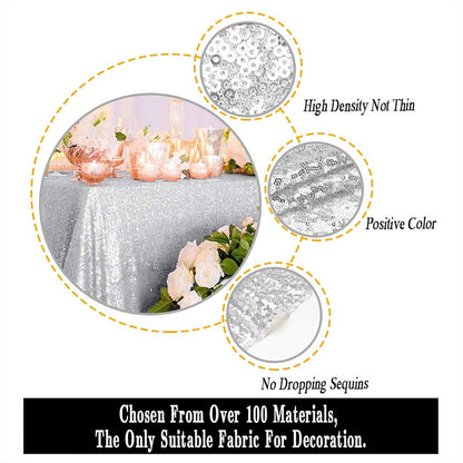 Sequin Tablecloth Silver 72''X72'' Square Glitter Table Cover Silver Table Cloths for Parties Wedding Tablecover Event Decor Sparkley Tablecloth Kitchen Linen5