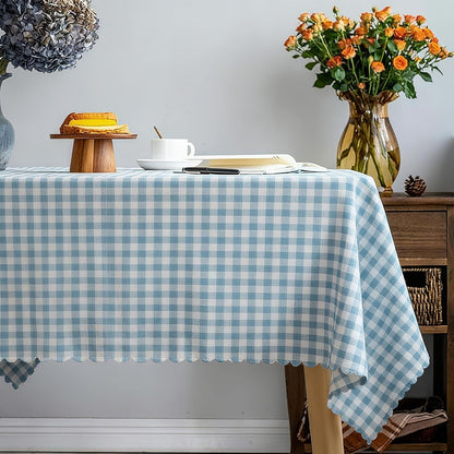 Blue Plaid Ruffle Tablecloth, Cotton Linen Heavy Weight Table Cloth Washable Wrinkle Free Rustic Buffalo Plaid Table Cover for Dining, Kitchen, Party, Home 80 X 60 Inch2