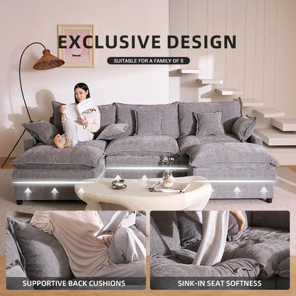 108" U-Shaped Modular Cloud Couch, Deep Seat, Chenille Slate4