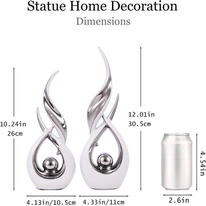 2 PCS White Silver Ceramic Statues for Home Decor Accents, Modern Abstract Art Sculptures, Elegant Tabletop Decorative Objects for Dining Room, Entryway, Tv Stand, Mantel, Coffee Table Centerpieces2