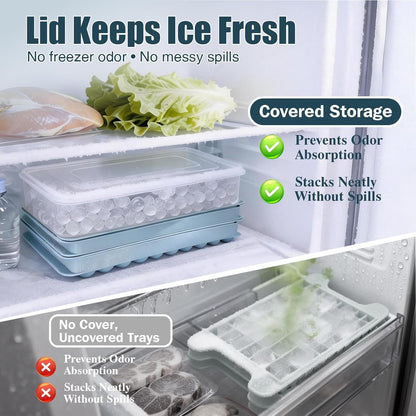 Mini Ice Cube Trays for Freezer with Lid, 0.55" Pebble Ice | 2 Trays-Blue, with Ice Box & Scoop. for Iced Coffee, Bottles, Juice & Everyday Drinks, Easy Twist Release, Stackable7