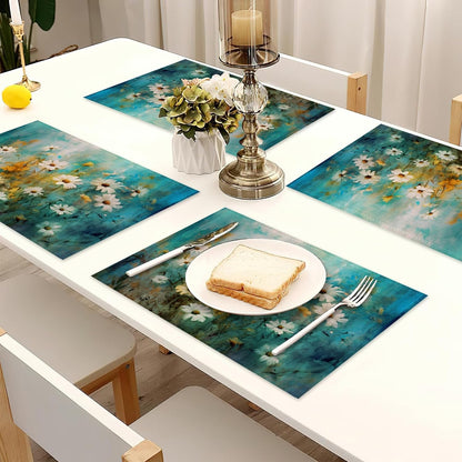 Retro White Daisy Placemats Set of 6 Linen Heat Resistant,Floral Modern Art Table Mats Washable Rustic Place Mats Decoration for Home Kitchen Dining Room Party 12X18 Inch7