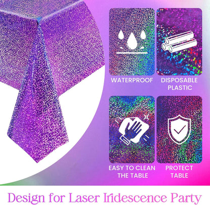 Sparkling Holographic Laser Tablecloth - Shimmering, Waterproof, Easy to Clean - Ideal for Bachelorette, Birthday, Wedding, and Anniversary Party Decorations (Purple, 1)5