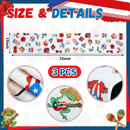 3 Pcs 13" X 72" Puerto Rico Table Runners Rican Birthday Party Supplies Linen Table Runners Decoration for 250Th Anniversary Pr Festivals Patriotic Dining Room Home Kitchen Island Decor2