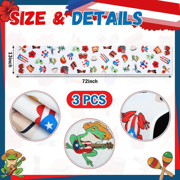 3 Pcs 13" X 72" Puerto Rico Table Runners Rican Birthday Party Supplies Linen Table Runners Decoration for 250Th Anniversary Pr Festivals Patriotic Dining Room Home Kitchen Island Decor2