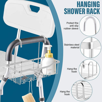 Shower Caddy Hanging for Elderly, Stainless Steel Hanging Basket with Hooks3