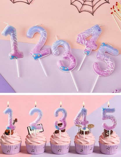 K-Pop Theme Pink Purple Birthday Number Candles Demon Hunter Girls Birthday Decorations Witch Hunters Cake Topper Birthday Party Supplies for Boys Girls (Number 5)7