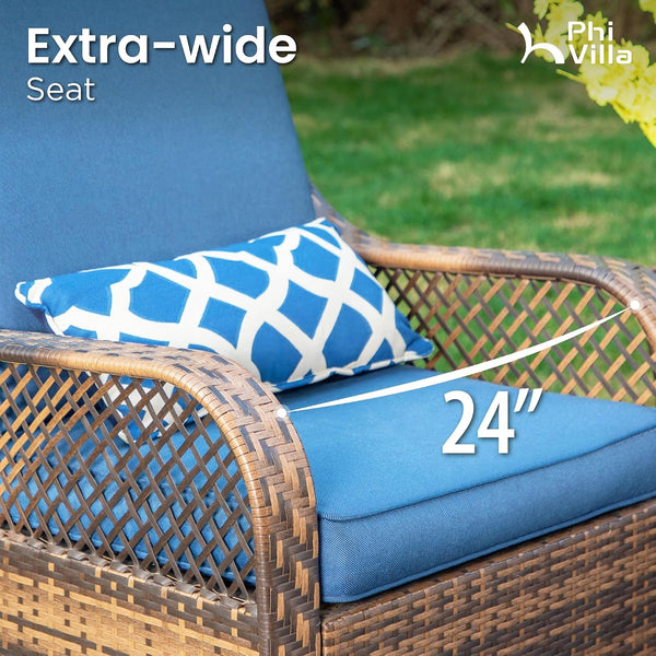3 Piece Oversized Outdoor Wicker Patio Furniture Set, Navy Blue4