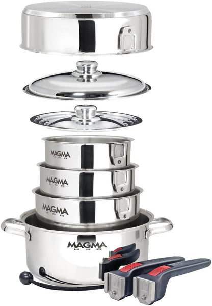 A10-360L-IND 10 Piece Stainless Steel Nesting Cookware Set | Compact Pots & Pans for Boats, Rvs, Camping & Home. Stackable, Space-Saving, Induction Cooktop Ready. Durable.1