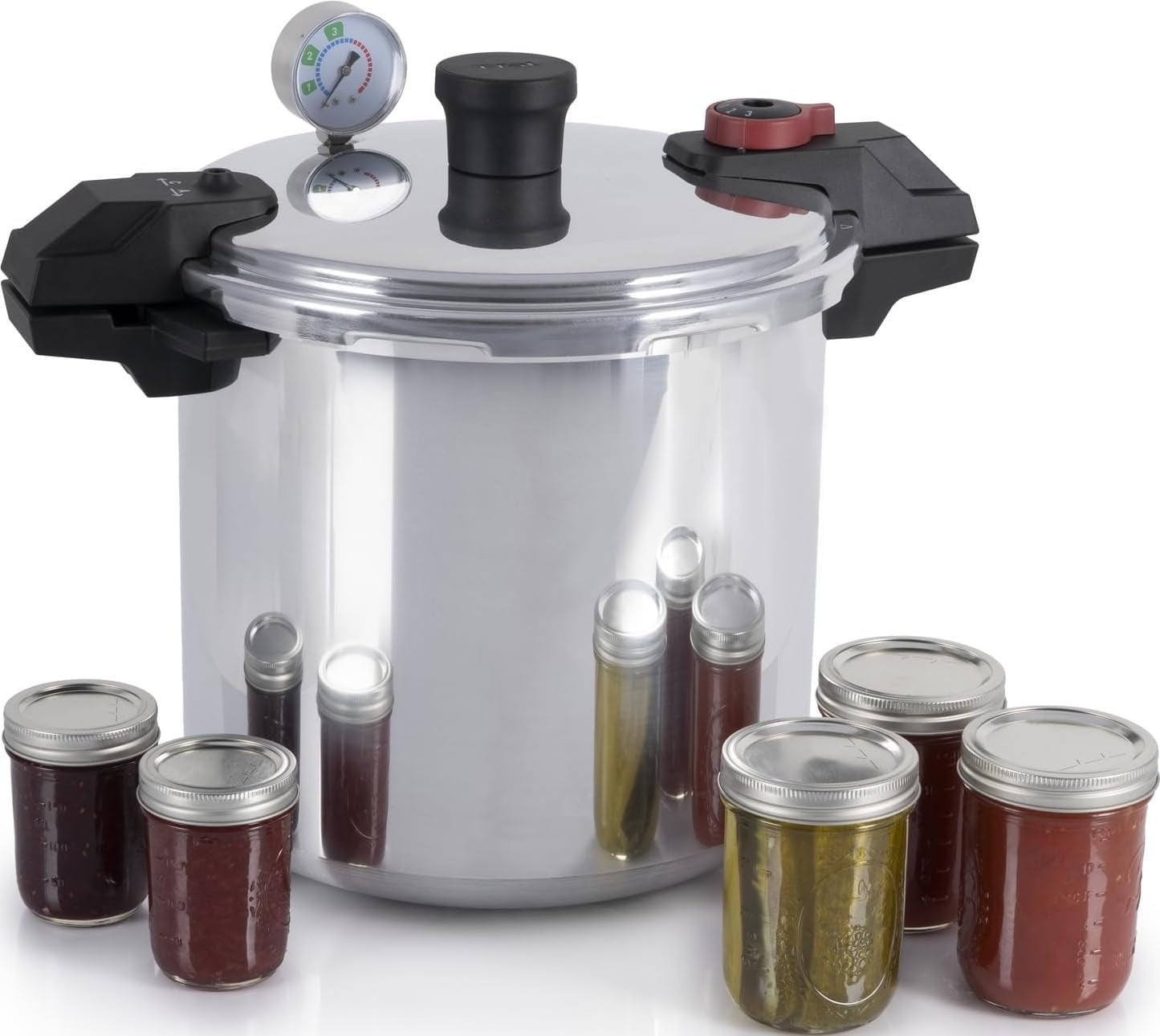 22-quart-aluminum-pressure-canner-3-psi-settings-home-canning-includes-racks-canning-guide-large-capacity-pressure-water-bath-canning-for-vegetables-meats-seafood-fruits-silver