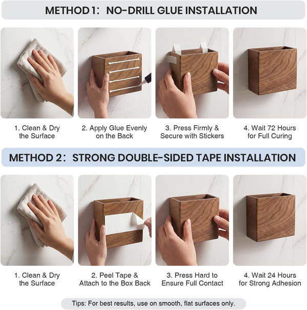 Remote Holder Hole-Free, Self-Adhesive Storage Wooden Box Small7