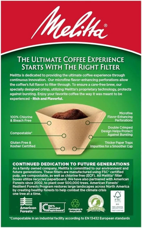 Melitta #2 Unbleached Cone Coffee Filters, 100 Count (Pack of 1) | Flavor-Enhancing Microfine Perforations, Double Crimp Strength, FSC & BPI Compostable, for 4-6 Cup Brewers, 100 Ct, USA Made12