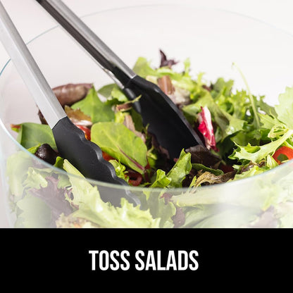 GORILLA GRIP Stainless Steel Bpa-Free Kitchen Tongs for Cooking, Heat Resistant BBQ Tong Set of 2, Non Scratch Silicone Tip for Pan, Strong Grip, Grab Food, Toss Salad, Pull Lock, 7+9 Inch, Black8