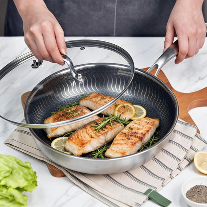 13 in Glass Lid with Stainless Steel Handle for Frying Pan, Tempered Replacement Cover Compatible for Skillets, Wok, round Cast Iron, Cast Aluminium, Stainless Steel Pans & Pots (317Mm-332Mm)3