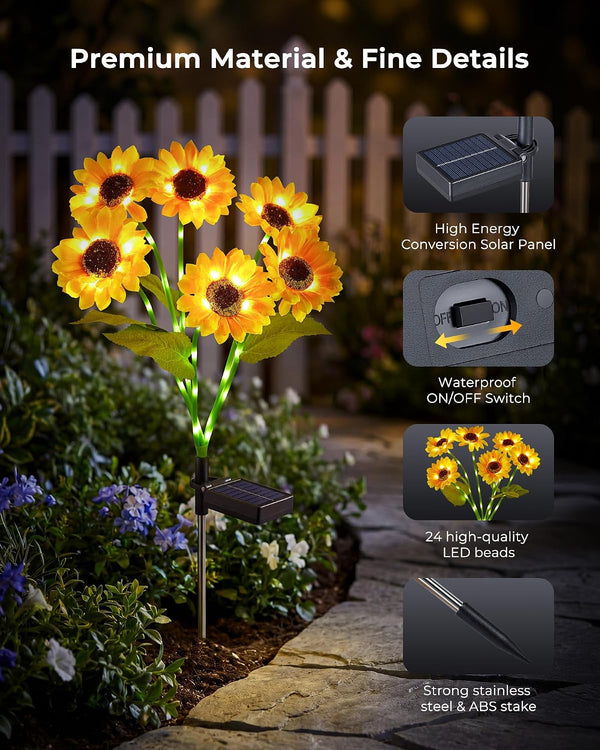 3 Pack 6 Head Solar Sunflower Garden Stake Lights Waterproof2
