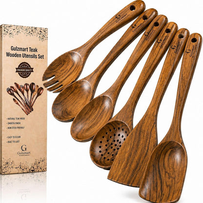 6-Piece Teak Wood Cooking Utensil Set, Nonstick Safe1