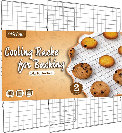 2PCS Cooling Rack for Cooking and Baking, 16" X 10" Wire Rack,Silver | Thick Wire Rack, Oven & Dishwasher Safe, for Roasting, Grilling, Drying, Fits Half Sheet Pan1
