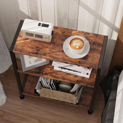 3-Tier Side Table, Small End Table, Sofa Side Table for Narrow Spaces, Slim End Table, Nightstand Table, for Living Room Bedroom Office, Rustic Brown6