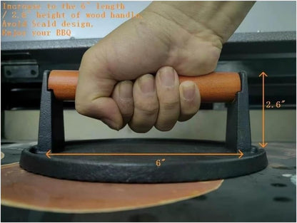 Burger Press 7.08" round & 8.3”X4.3”Rectangle Heavy-Duty Cast Iron Smash Meat Steak with Wood Handle for Blackstone Camp Chef Pitboss Weber Treager Griddle (Round & Rectangle W Flat Bottom)4