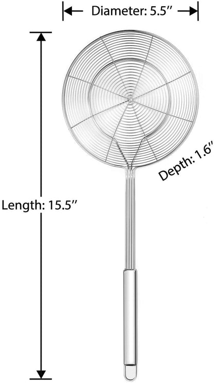 Solid Stainless Steel Spider Strainer Skimmer Ladle for Cooking and Frying, Kitchen Utensils Wire Strainer Pasta Spoon, 5.4 Inch2