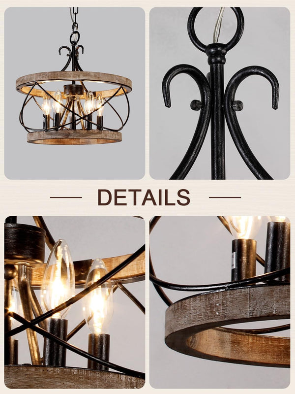 Farmhouse Wood Chandelier Light Fixture, 16 Inch Dining Room Light Fixture4