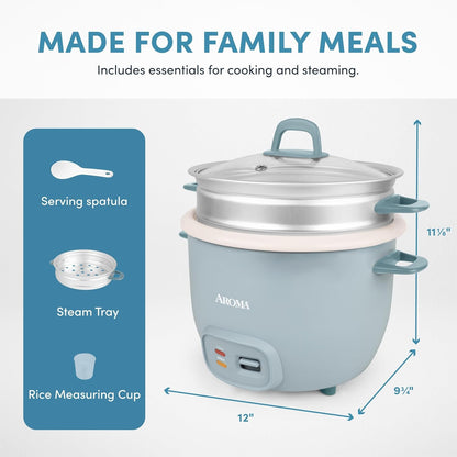 ® Rice Cooker, 7-Cup (Uncooked) / 14-Cup (Cooked), Steamer, Grain Cooker, Oatmeal Cooker, Soup Maker, Auto Keep Warm, 3Qt, Blue, ARC-797-1BL4