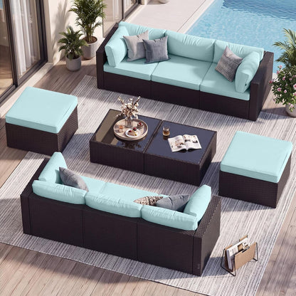 Patio Furniture Set, Outdoor Sectional (10-Piece/Mint Blue)1