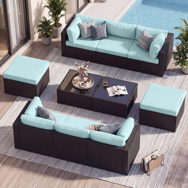 Patio Furniture Set, Outdoor Sectional (10-Piece/Mint Blue)1