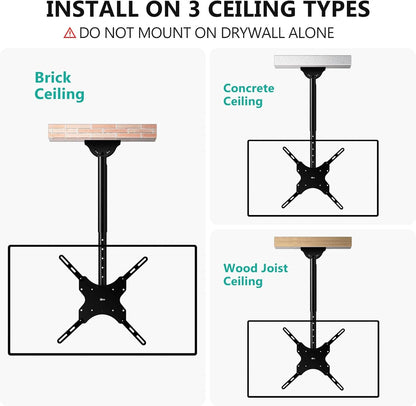 Ceiling TV Mount for Most 26-65 Inch LCD LED 4K Tvs, up to 110 Lbs | Hanging Pole Ceiling Mount TV Bracket for Home Gym Patio Gazebo, Full Motion with Tilt, Swivel, Max VESA 400X400Mm (CM2665)8