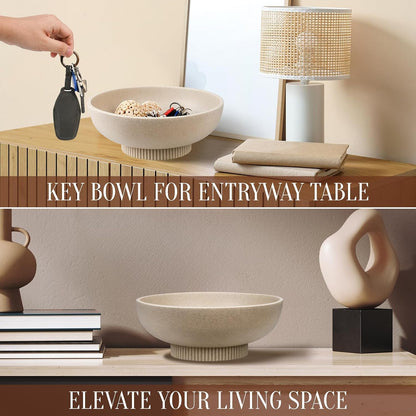 Large Resin Pedestal Decorative Bowl - Modern Handicraft Bowls for Home Decor - Fruit Bowl for Kitchen Counter - Key Bowl for Entryway Table,Artificial Stone Beige5
