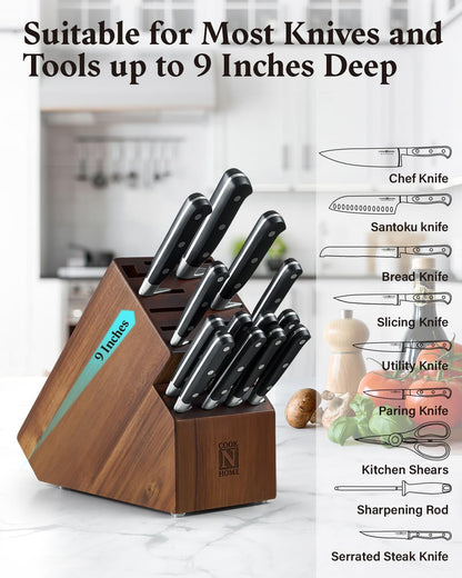Acacia Wood 20-Slot Universal Knife Block without Knives3