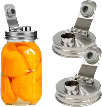 Mason Jar Pour Spout Lid Stainless Steel,Pour Spout Flip Cap Lids for Mason Jars,No Rust Leaking Proof for Home Brewing Fruit Fermenting Drinks Airtight(2Pcs) (Regular Mouth)1