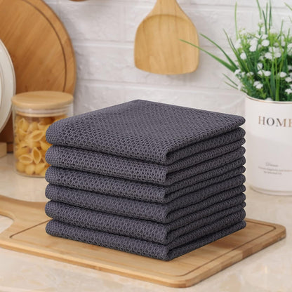 100% Cotton Waffle 6-Pack Kitchen Towels, 12" X 12", Dark Grey7