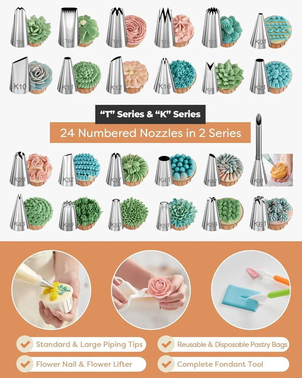700 Cake Decorating Kit Baking Supplies Tools for Beginners & Pros | Complete Kit, Fondant Tools, Cake Stand Turntable for Decorating, Piping Bags and Tips Set, Cake Leveler, Pattern Chart5