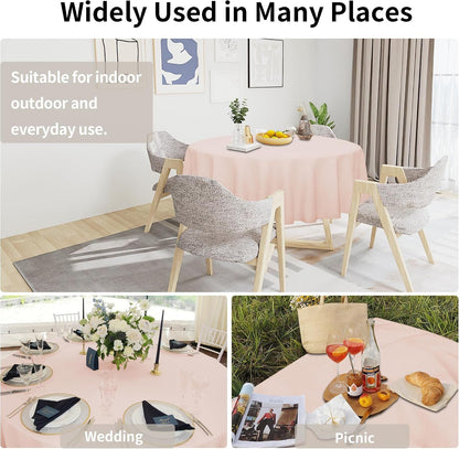 Waterproof Faux Linen Table Cloth, 60 In-Round, Pink2