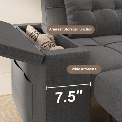 87" Convertible Sofa Bed, Pull Out Couch for Small Spaces, Dark Gray5
