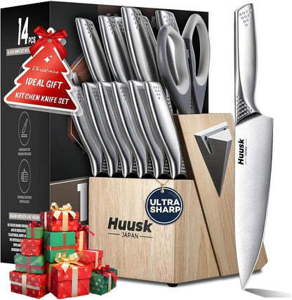 Kitchen Knife Set with Block & Built-In Sharpener - 14 Pcs | Japanese Stainless Steel Knife Block Set, Sharp Chef Knife Set with Scissors, Ergonomic Handle, Gifts for Men Women1