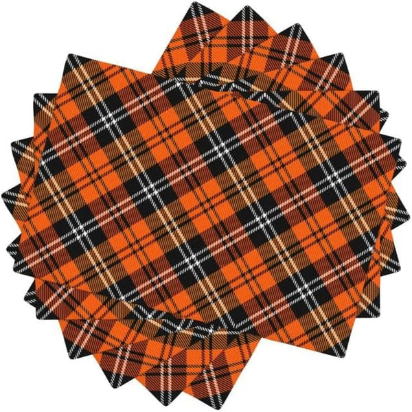Plaid Placemat Set, Thanksgiving Halloween Orange Black Buffalo Check Pattern Home Decor Linen Table Mats for Dining Room Kitchens Party Cafe Festive Banquet Wedding Decor, 18" L X 12" W【6 PCS】1
