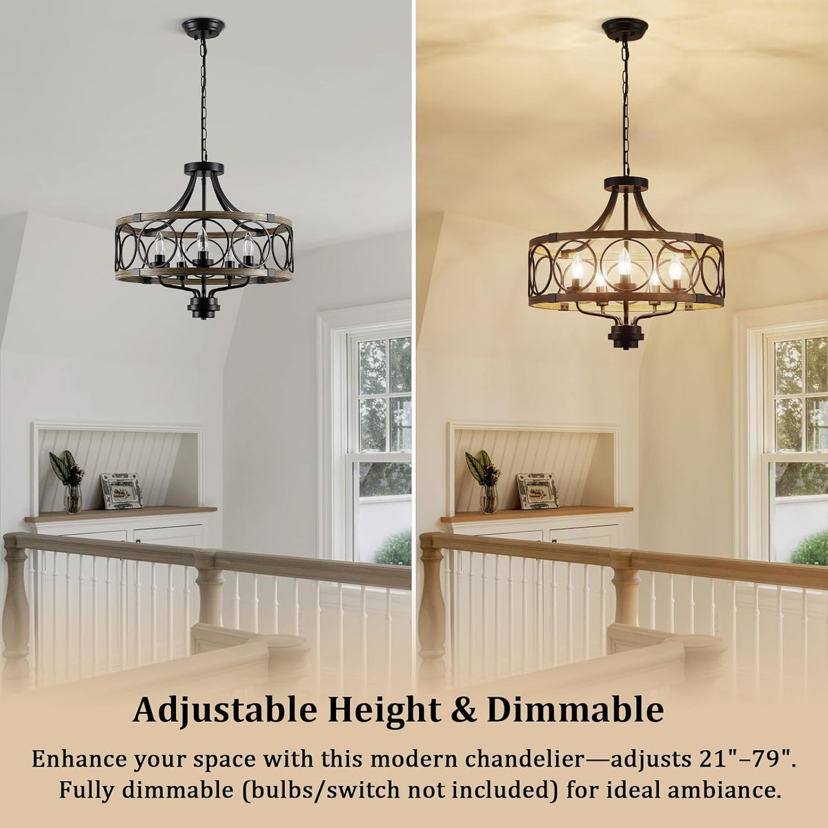 rustic-drum-chandelier-5-light-black-and-imitation-wood-farmhouse-ceiling-light-fixture-round-wood-grain-finish-adjustable-height-for-dining-room-hallway