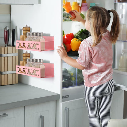 2 Pcs Magnetic Spice Rack for Refrigerator, Pink Heart2
