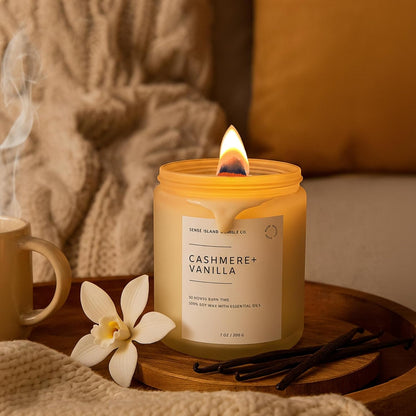 Crackling Wood Wick Vanilla Cashmere Scented Candle Natural Soy Wax 50 Hrs Long Lasting Hand-Poured Highly Scented Crackle Wooden Wick Soothing Sound3