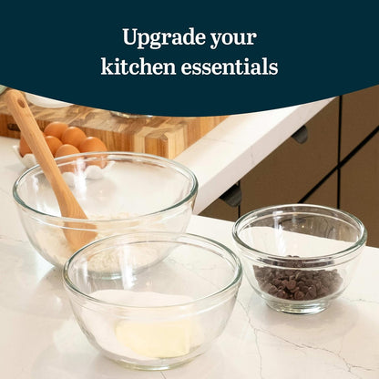 Baker'S Basics 3-Piece Glass Mixing Bowls Set - Clear Bowls for Baking, Prep, Serving & Storage - Microwave, Oven, Freezer and Dishwasher Safe2