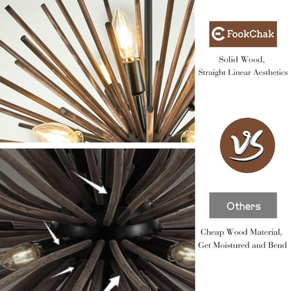 Large Wood Sputnik Chandeliers 16 Light Starburst Light Fixture Solid Wood4