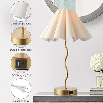 Pleated Table Lamp, Table Lamp for Bedroom, Bedside Lamps for Nightstand with Linen Lampshade, Modern Lamp for Bedroom Home Office Decor4