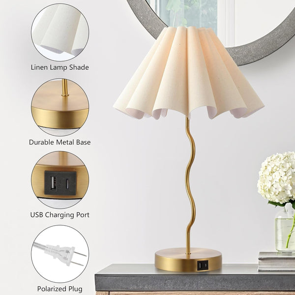 Pleated Table Lamp, Table Lamp for Bedroom, Bedside Lamps for Nightstand with Linen Lampshade, Modern Lamp for Bedroom Home Office Decor4